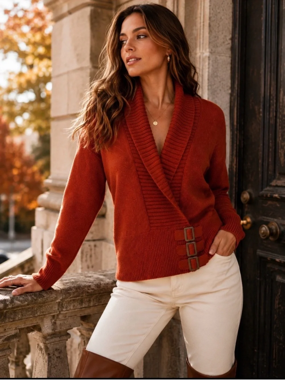 Alyx Rust Orange Triple Buckle Shawl Collar Cardigan Sweater XL